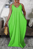 Green Sexy Casual Solid Basic V Neck Loose Sling Dresses