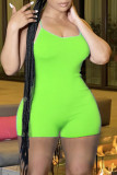 Macacão skinny verde fluorescente sexy casual sólido sem costas com alça de espaguete