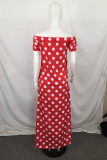 Red Sexy Dot Patchwork Off the Shoulder Cake Skirt Dresses