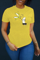 Camisetas com estampa casual de moda amarela básica com gola O