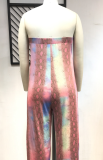 Pink Sexy Print Patchwork Strapless Plus Size Jumpsuits