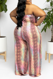 Rosa sexigt tryck Patchwork Strapless Plus Size Jumpsuits