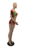Orange Sexy Print Patchwork Off the Shoulder Short Sleeve Two Pieces