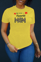Camisetas de cuello redondo básicas con estampado casual de moda amarilla