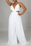 Gele sexy casual effen rugloze V-hals reguliere jumpsuits