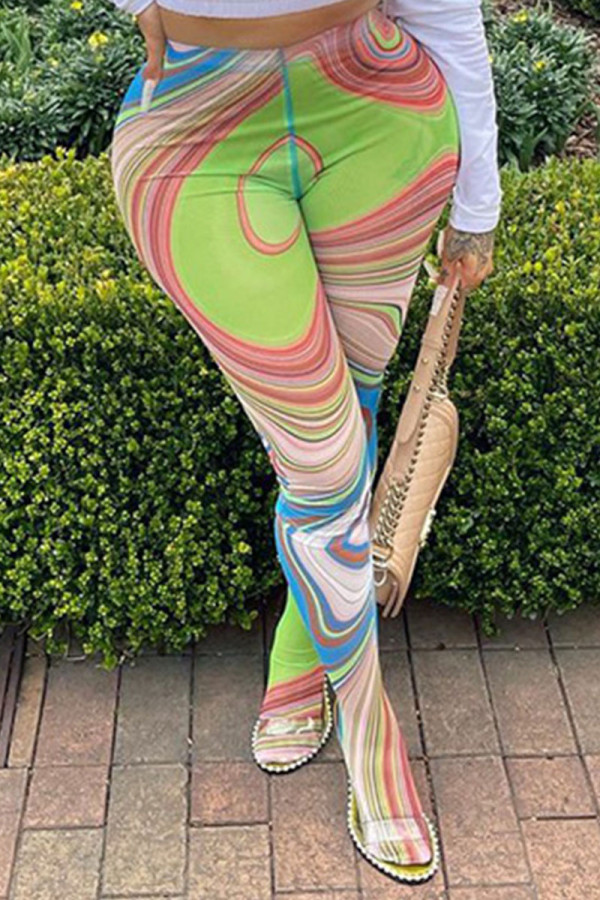 Pantalones pitillo con estampado de patchwork y estampado sexy verde
