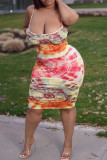 Многоцветное модное сексуальное платье больших размеров с принтом и открытой спиной на бретельках без рукавов
