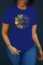T-shirts à col rond basiques imprimés décontractés bleus
