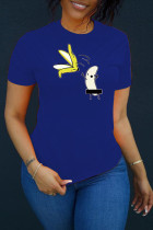 T-shirt con scollo a O di base con stampa casual blu alla moda