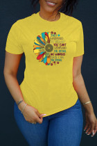 T-shirts à col rond basiques à imprimé décontracté jaune
