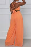 Orange Sexy Casual Solid Backless V-Ausschnitt Regular Jumpsuits