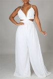 Gele sexy casual effen rugloze V-hals reguliere jumpsuits