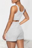 White Celebrities Solid Patchwork U Neck Sleeveless Two Pieces