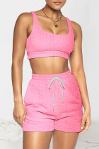 Pink Celebrities Solid Patchwork U Neck Sleeveless Two Pieces