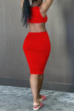 Vestido colete vermelho sexy casual sólido vazado sem costas e pescoço