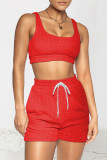 Red Celebrities Solid Patchwork U Neck Sleeveless Two Pieces