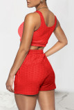 Red Celebrities Solid Patchwork U Neck Sleeveless Two Pieces