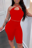 Красный модный сексуальный сплошной вырез с открытой спиной Холтер без рукавов из двух частей