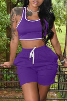 Фиолетовые повседневные спортивные жилеты с U-образным вырезом без рукавов из двух частей