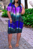 Пурпурные повседневные платья с V-образным вырезом и принтом в стиле пэчворк