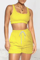 Yellow Celebrities Solid Patchwork U Neck Sleeveless Two Pieces