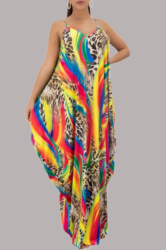 Veelkleurige sexy print patchwork rechte jurken met spaghettibandjes