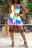 Multicolor Fashion Sexy Print Backless Sling Dress mit V-Ausschnitt