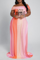 オレンジ色のファッションカジュアルプラスサイズのレタープリントバックレスオフショルダー半袖ドレス