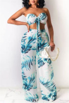 Vit Sexig Casual Print Backless Strapless Sleeveless Two Pieces