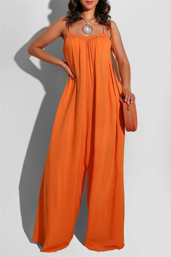 Oranje Sexy Casual Solid Backless Spaghetti Band Regular Jumpsuits