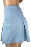 Azul claro sexy sólido patchwork regular cintura média tipo A calça de cor sólida
