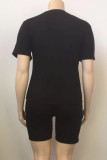Black Fashion Casual Plus Size Print Basic O Neck Short Sleeve Two Pieces