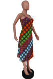 カラーファッションセクシーな格子縞のプリント背中の開いたスパゲッティストラップノースリーブのドレス