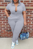 Svart Casual Solid Patchwork Huvkrage Plus Size Jumpsuits