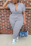 Vita Casual Solid Patchwork Huvkrage Plus Size Jumpsuits