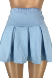 Azul claro sexy sólido patchwork regular cintura média tipo A calça de cor sólida