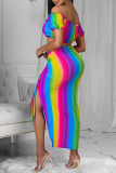 Цветной модный сексуальный принт с открытой спиной и ремешком с открытыми плечами с коротким рукавом из двух частей