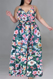 Svart Rosa Mode Casual Print Backless V-neck Sling Dress