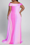 パープルファッションカジュアルプラスサイズのレタープリントバックレスオフショルダー半袖ドレス