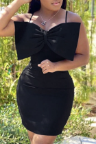 Черные сексуальные однотонные лоскутные платья-юбки-карандаш на тонких бретелях