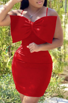 Rojo sexy sólido patchwork correa de espagueti lápiz falda vestidos