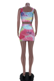 Rainbow Color Sexy Print Patchwork U Neck Sleeveless Two Pieces