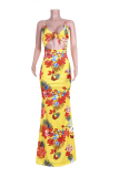 Yellow Sexy Solid Patchwork Spaghetti Strap Trumpet Mermaid Dresses