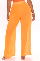 Оранжевые сексуальные однотонные прозрачные свободные однотонные брюки со средней посадкой и широкими штанинами