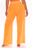 Orange Sexy Solide Transparent Lâche Mi Taille Large Jambe Solide Couleur Bas