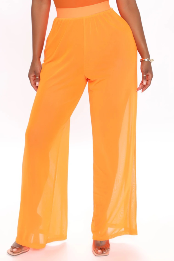 Orange, sexy, durchsichtige, lockere, einfarbige Unterteile mit mittlerer Taille und weitem Bein