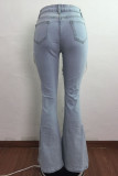 Lichtblauwe, casual, effen gescheurde normale jeans met hoge taille