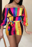 Blue Purple Fashion Sexy Print Patchwork stringy selvedge Half Sleeve one word collar Jumpsuits