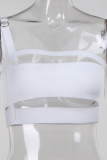 Blanco Sexy Sólido Ahuecado Patchwork Fuera del hombro Mediados de cintura Tops