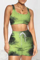Зеленый Спортивная одежда Пэчворк С принтом тай-дай U-образный вырез Без рукавов Из двух частей